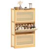 Narrow Bamboo Shoe Rack, 3 Drop-Down Rattan Drawers, 18-21 Pairs, 69x29x119.8cm, Natural