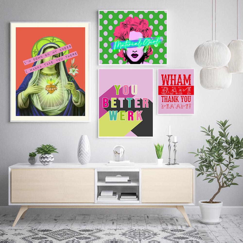 Feminist Lyrics Quote Queen Elizabeth Canvas Painting Retro Funny Virgin Mary Prayer Religious Print Poster Wall Art Room Decor