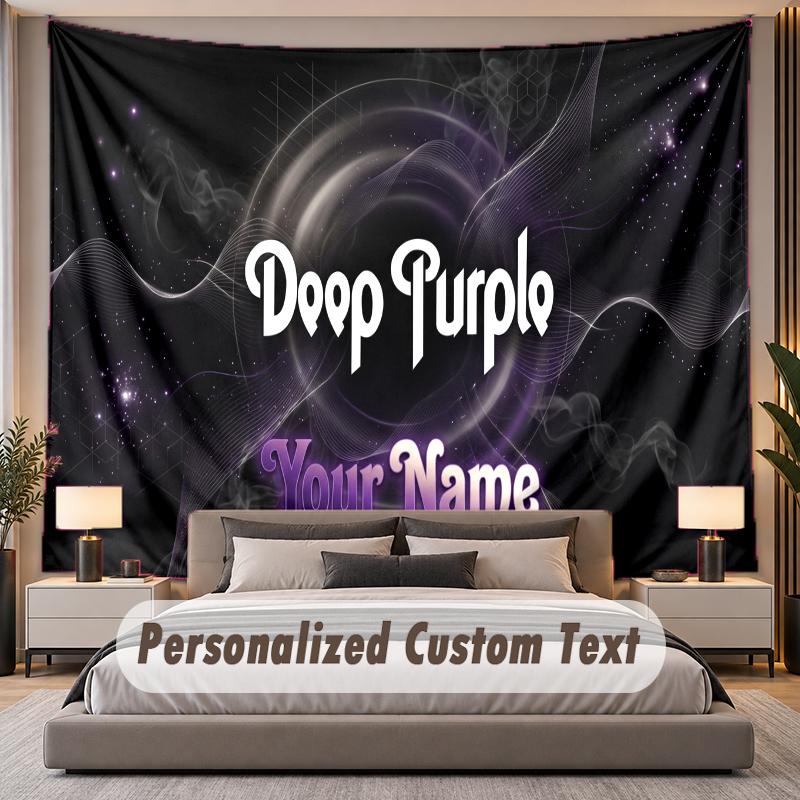 Custom Name Text Tapestry Deep Purple Personalized Polyester Wall Tapestry For Bedroom And Room