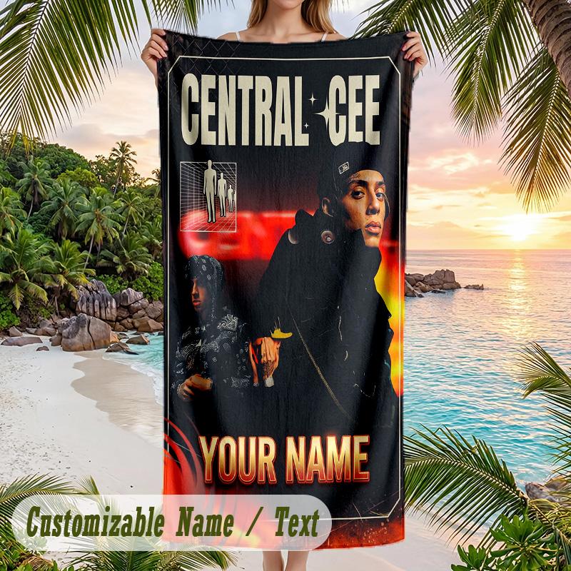 Central Cee Beach Towel, Personalized Custom Name Text, Quick Dry Large Absorbent Towel For Beach Pool