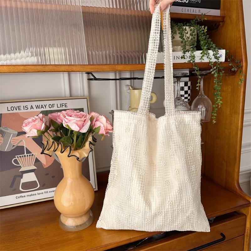 3 Mesh Flower Shoulder Bag Large Capacity Underarm Bag Spring Summer Fairy Bag Student Canvas Bag