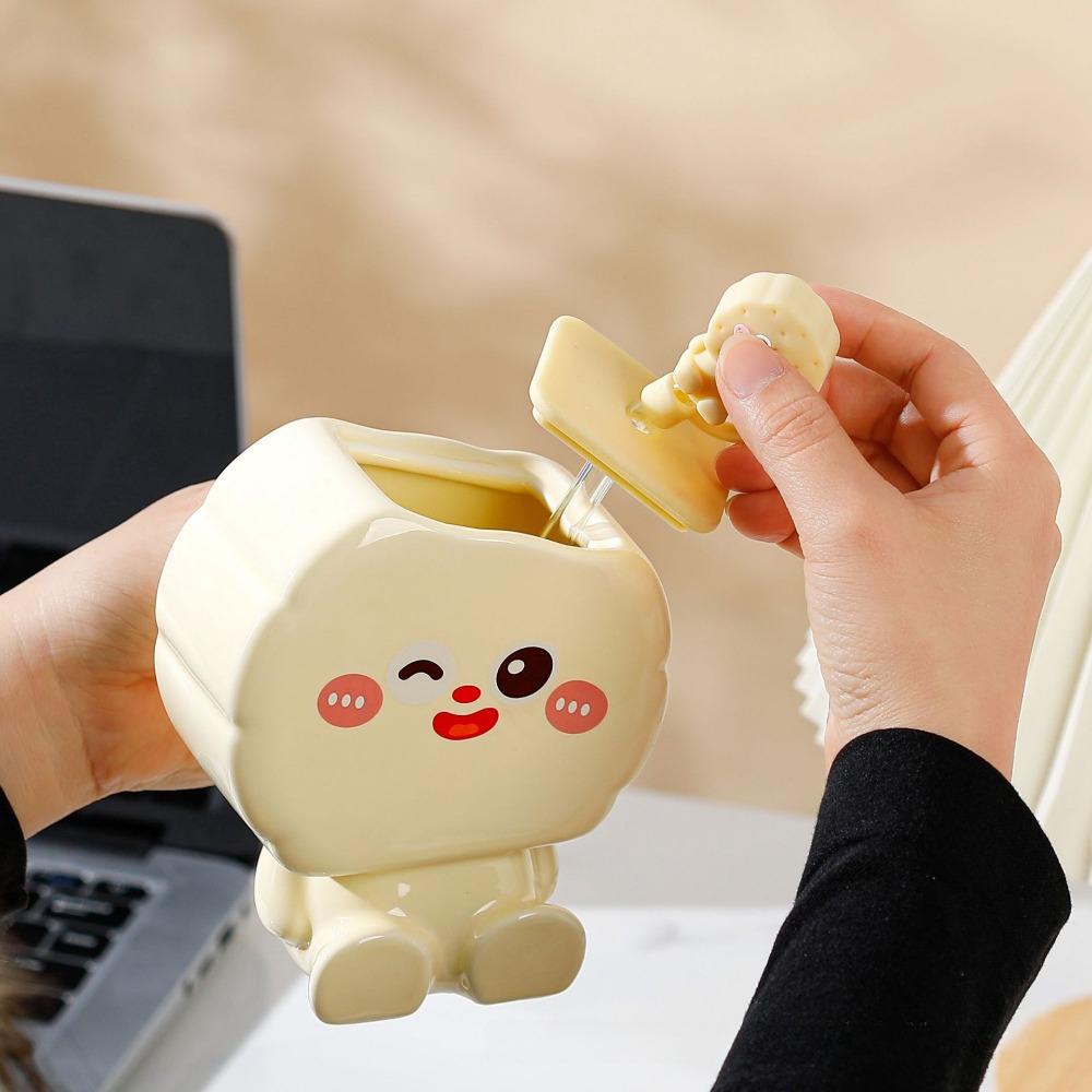 Biscuit Bear Couple Water Cup with Straw Ceramic Mug Birthday Gifts for Girlfriends Drinkware Gift Coffee Cups Desktop Decor
