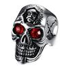 Vintage Cracked Halloween Skull Ring with Ruby for Men Gothic Rock Jewelry