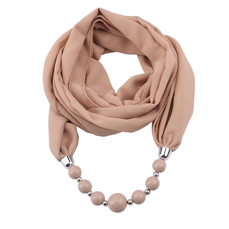 

Шифоновый хиджаб-шарф с цепочкой из бусин – Элегантный головной платок для женщин, Модный исламский аксессуар для головы 48*175cm хаки