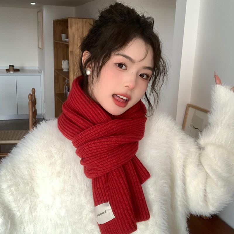 Chinese New Year red New Year scarf women's winter Christmas knitted wool scarf Korean version versatile thickened warm student tide