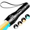 YZZYOE LED Rechargeable Flashlight with 4 Light and Lake 1800K Amber Eye Shield Lake Blue Photography and 3000K Yellow Warm Light Flashlight To Help