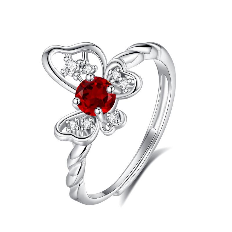 Classic S925 Sterling Silver Ring, Oval Natural Crystal & CZ Adjustable Band for Ladies