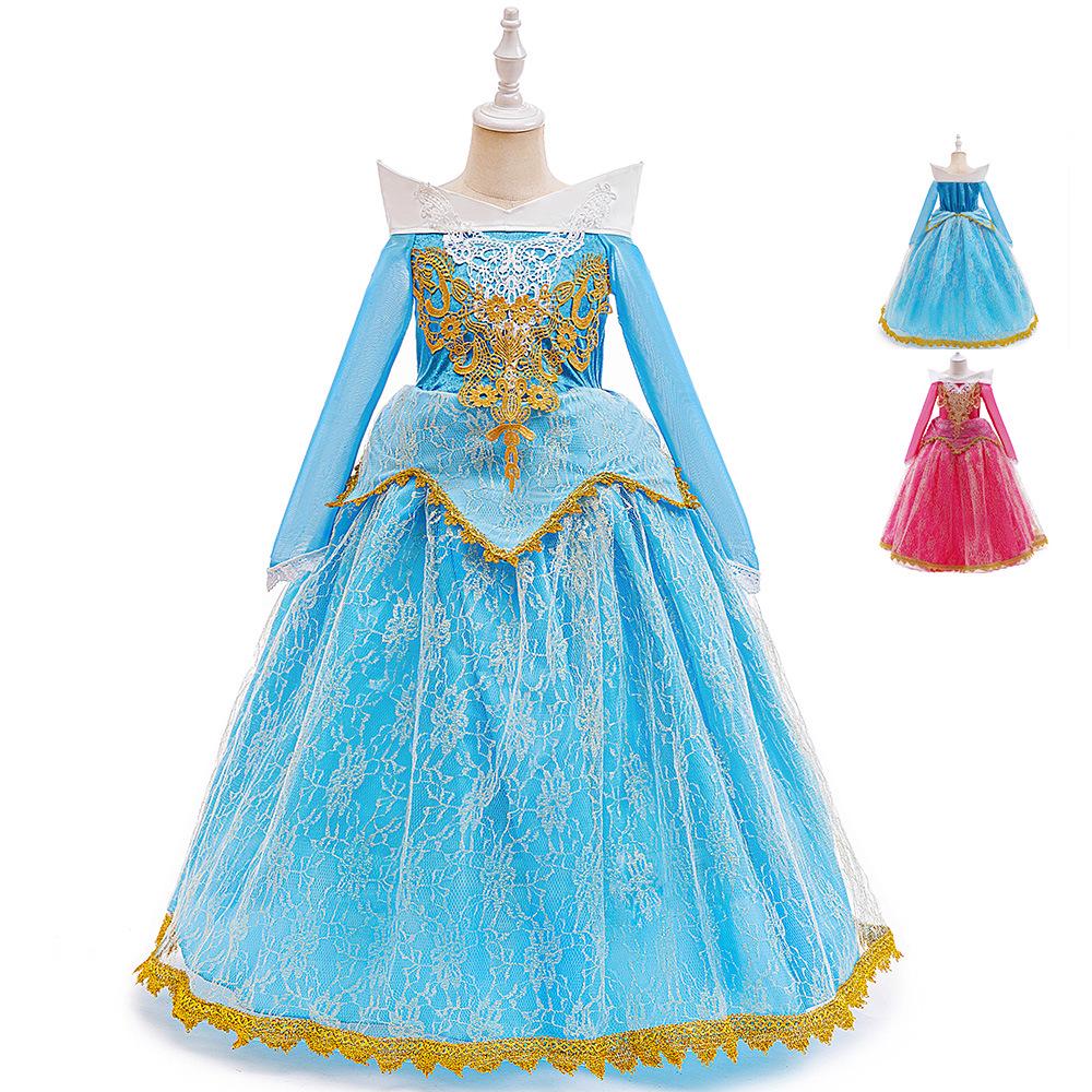 Frozen Princess Aurora Lace Gown: Girls' Sleeping Beauty Halloween Costume