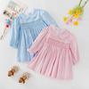 Girls Vintage Smocked Long Sleeve Dress Spring Autumn British Princess Party Dress For Kids
