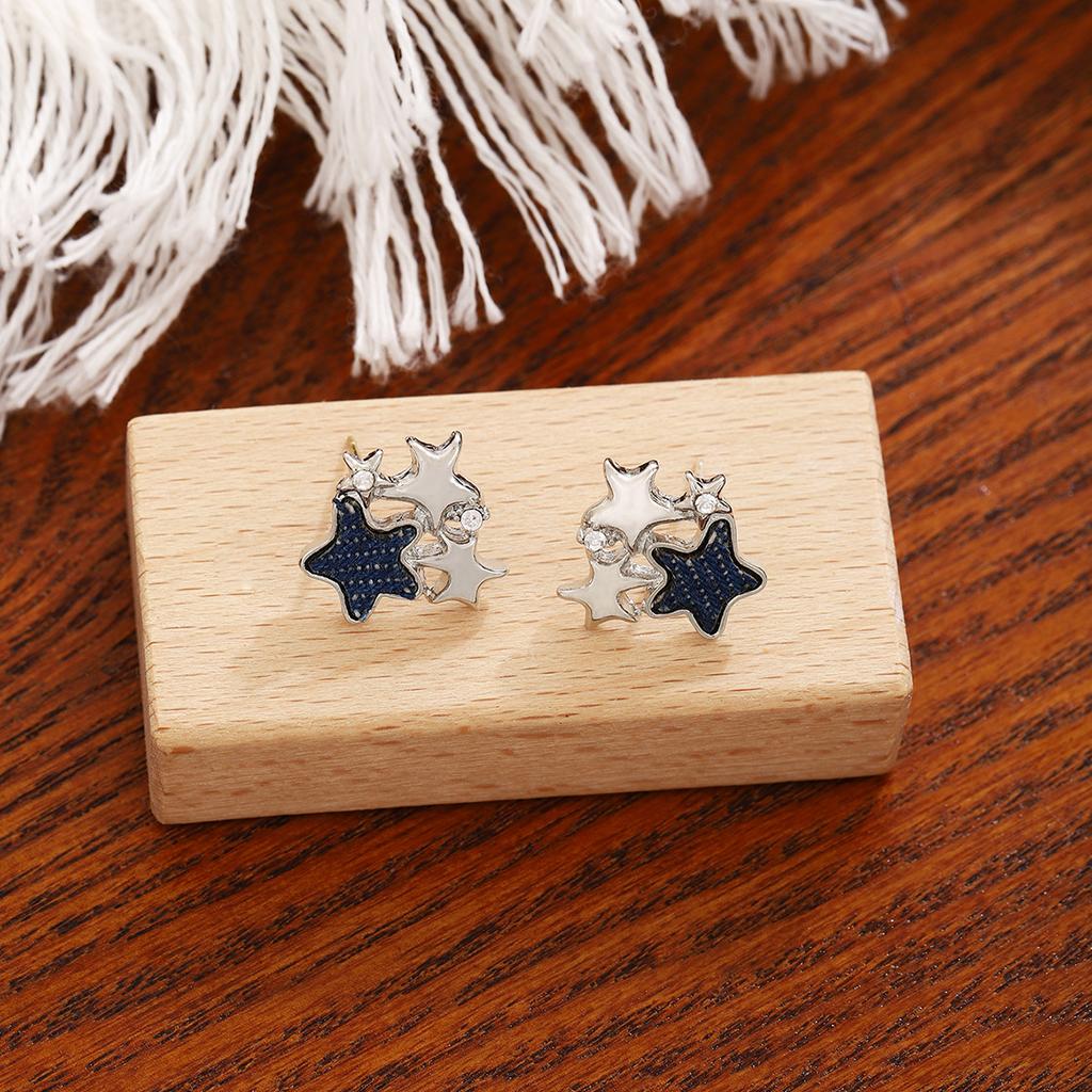 Exquisite And Simple Star-Studded Diamond Stud Earrings, Light Luxury High-End Denim Blue Temperament Earrings For Women