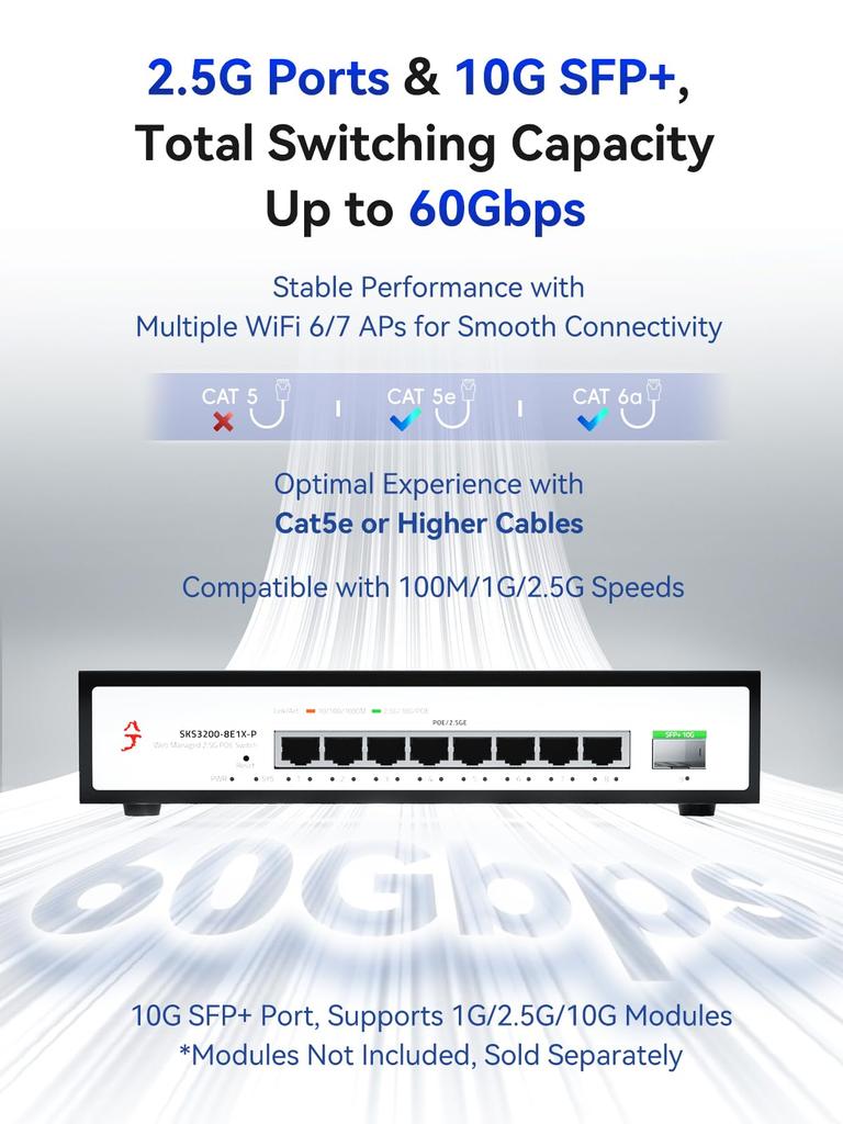 XikeStor 9 Port PoE Hub WEB Management Switch PoE Power 8 Port 1 Port 10G Security Security Camera AP VLAN Aggregation Splitter Hub Support 2.5G +