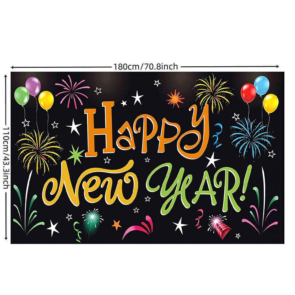 2025 Baner Tło na Dzień Nowego Roku Dekoracja na Imprezę 180X110cm Szczęśliwego Nowego Roku Tło Fotobudka Kolorowe Fajerwerki Akcesoria