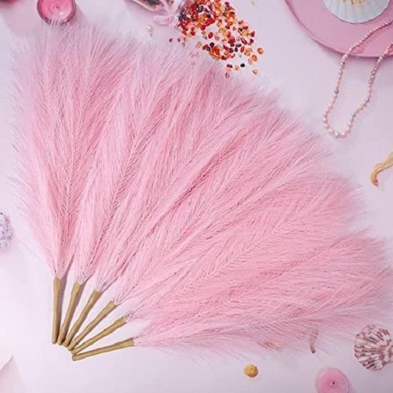 3 Pcs Faux Pampas Grass Small Fluffy Artificial Flowers Fake Flower for Home,Bedroom, Table Decoration and Craft Items Corner (Without Vase Pot)