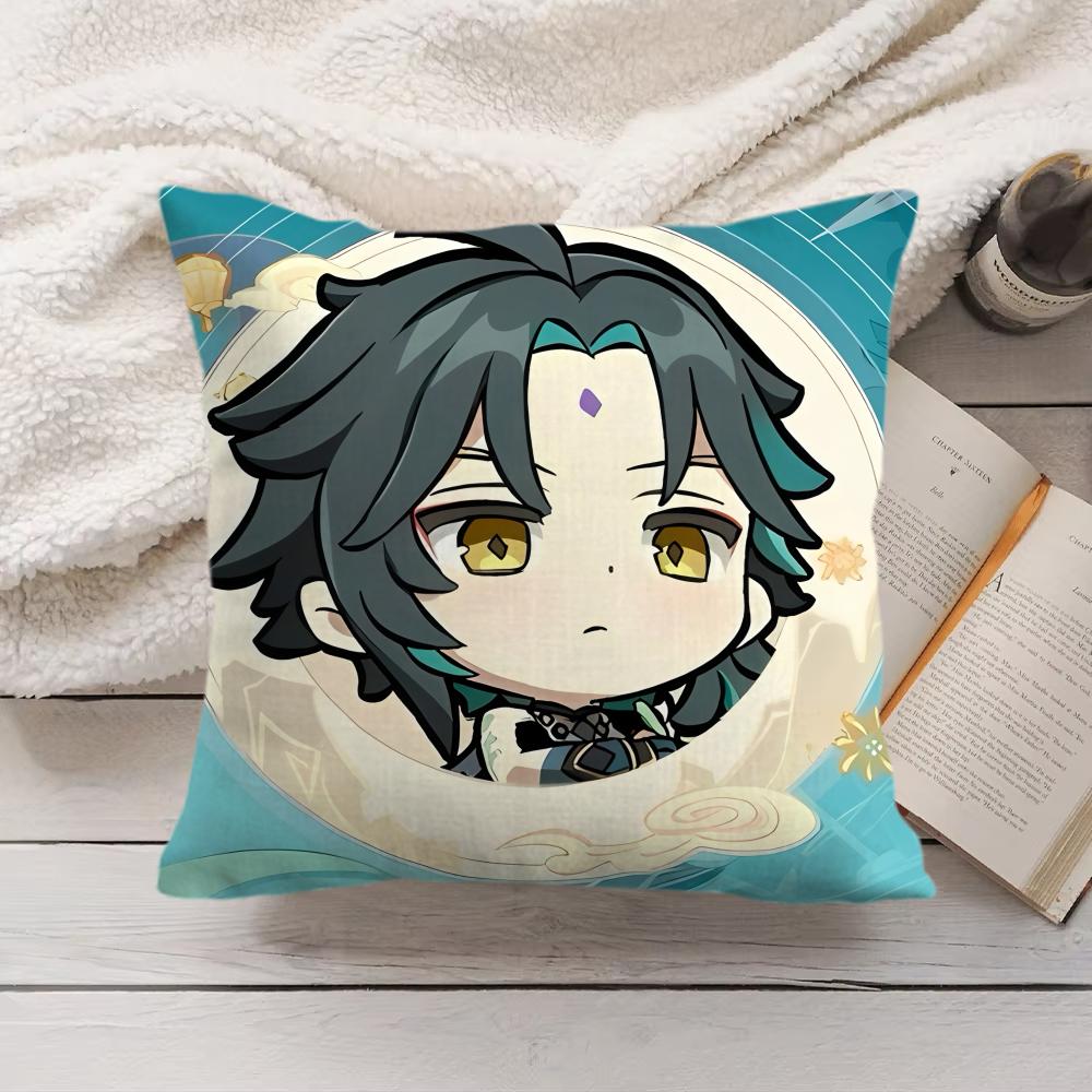 Xiao Cute Genshin Impact Cushion Cover Silky Short Plush Invisible Zipper Dustproof Sofa Pillow Case For Home Decor