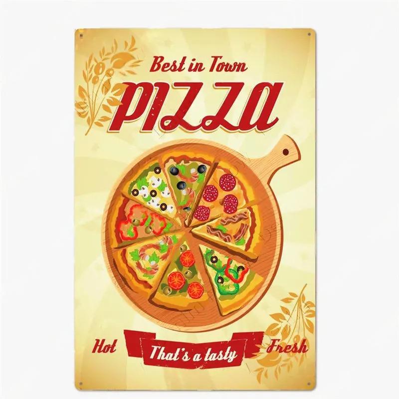 Great Food Vintage Metal Signs Pizza Zone Plaque Pub Bar Home Decoration Best Homemade Posters Italian Pizza Wall Art Plate
