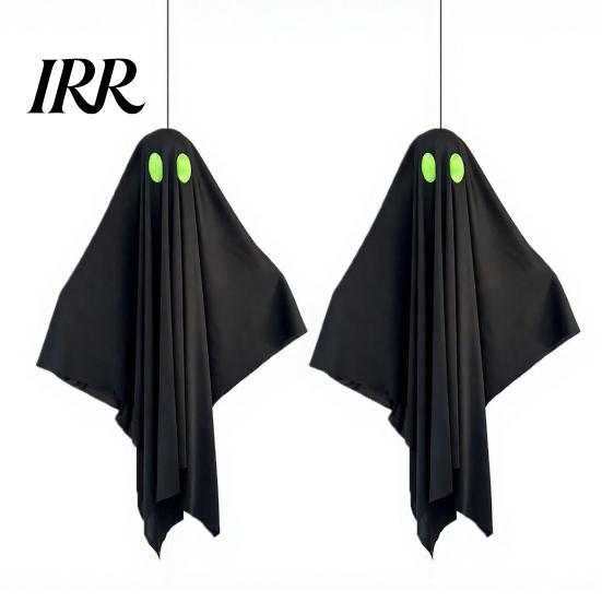 Outdoor Hanging Ghost Halloween Decoration, Spooky Black Fabric with Green Party Supplies Eyes for Outside Tree, Porch, Yard, Lawn, Haunted