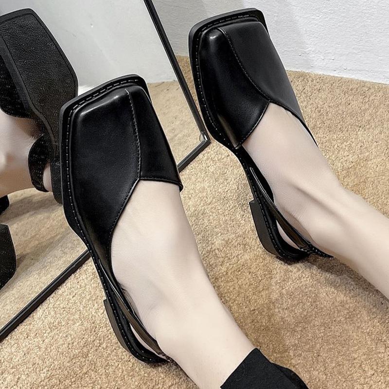 Damen Flache Sandalen Fashion Square Toe Slingback Schuhe Frühling Sommer Neue Trend Designer Dicke Rutschen Casual Damen Hausschuhe