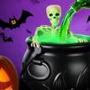 Witch Bowl Spooky Witch Mist Maker Cauldron with Floating Bottle Black Plastic Cauldron & Skeleton Halloween Decor LED Cauldron