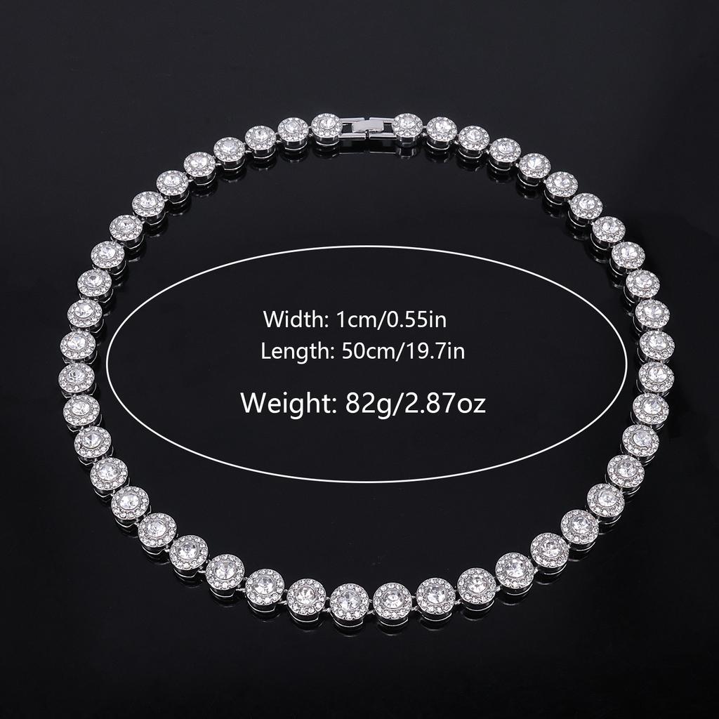 Conjunto de Colar e Pulseira de Corrente de Tênis Hip Hop com Strass Redondo Brilhante para Mulheres Homens Joias Presente