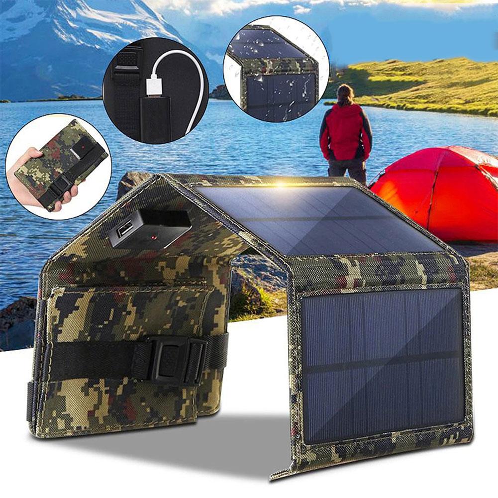 20W 5V Folding Solar Panel Portable Battery Phone Charger Foldable Mobile Power Bank Charger for Outdoor Hiking Emergency Power