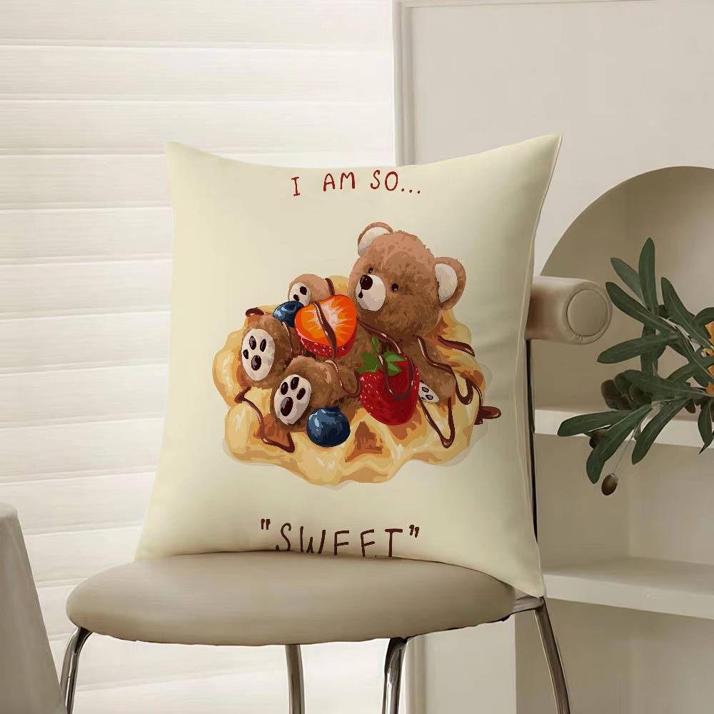 Love Family Companionship Teddy Bear Pillow Case Comfort Sofa Bed Silky Elegant Invisible Zipper Decorative Cushion Cover
