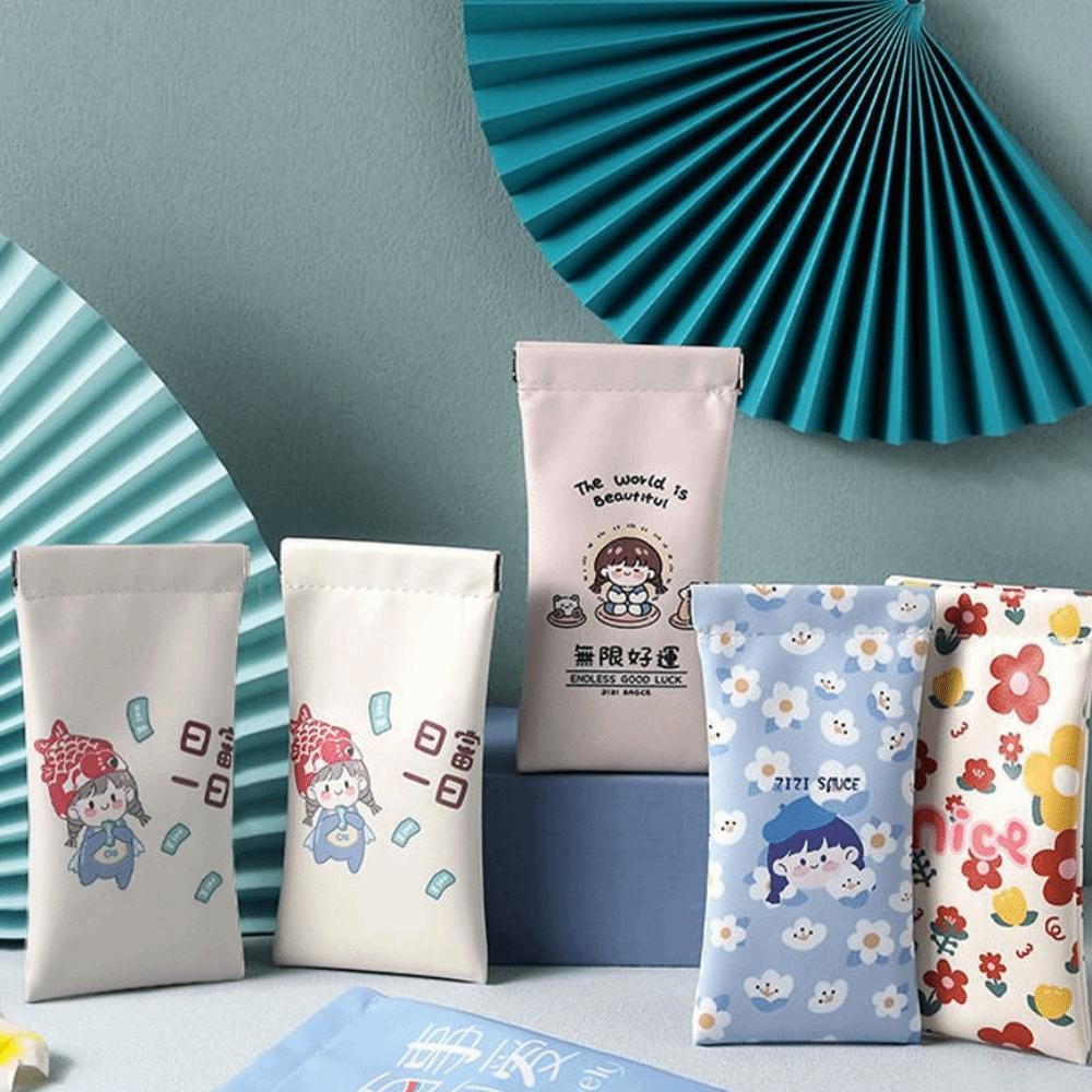 Small Storage Bag Cartoon Girl Cosmetic Bag Sunglasses Bag PU Leather Glasses Case Women Spring Bag