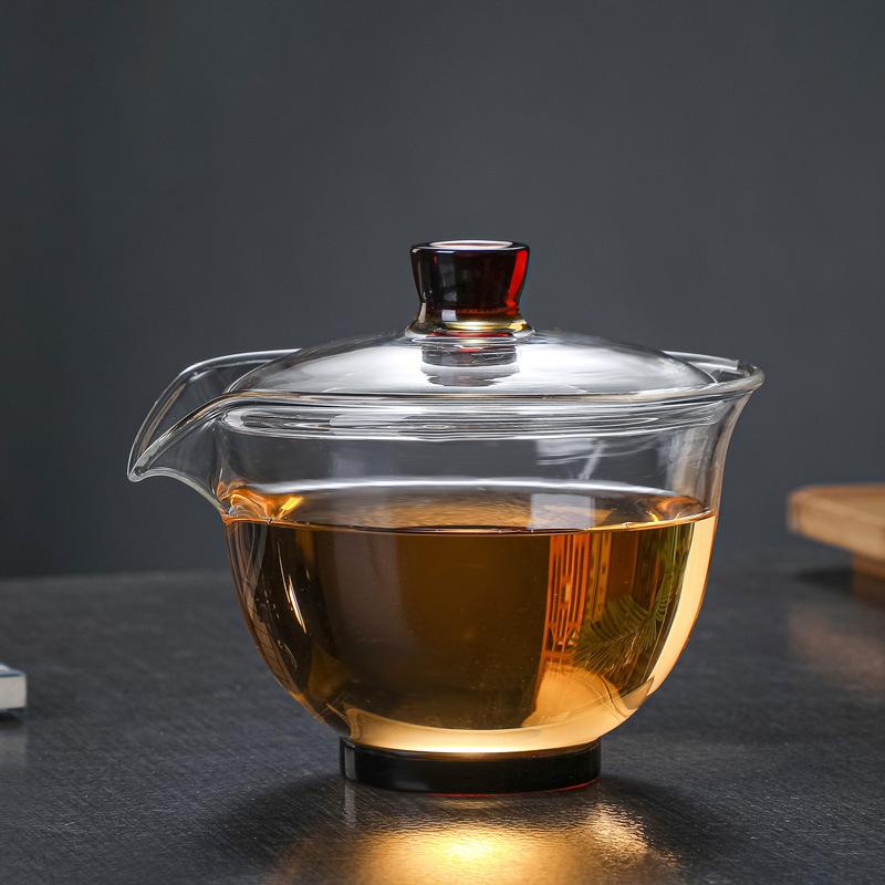 HMLOVE Heat-resistant Glass Gaiwan Transparent Cover Bowl Lid Big Tea Cup Tureen Travel Teaware Sets Household Gift 200ML