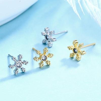 Zircon Snowflake Stud Earrings: Simple, Versatile, Korean Style, Perfect for Women and Christmas.