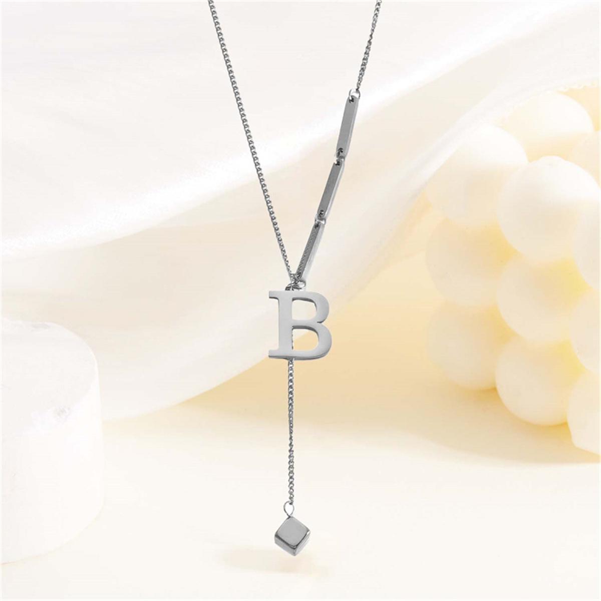 

Stainless Steel 26 A-Z Letters Square Block Tassel Necklace For Women Men Silver Color Initial Alphabet Birthday Choker Jewelry