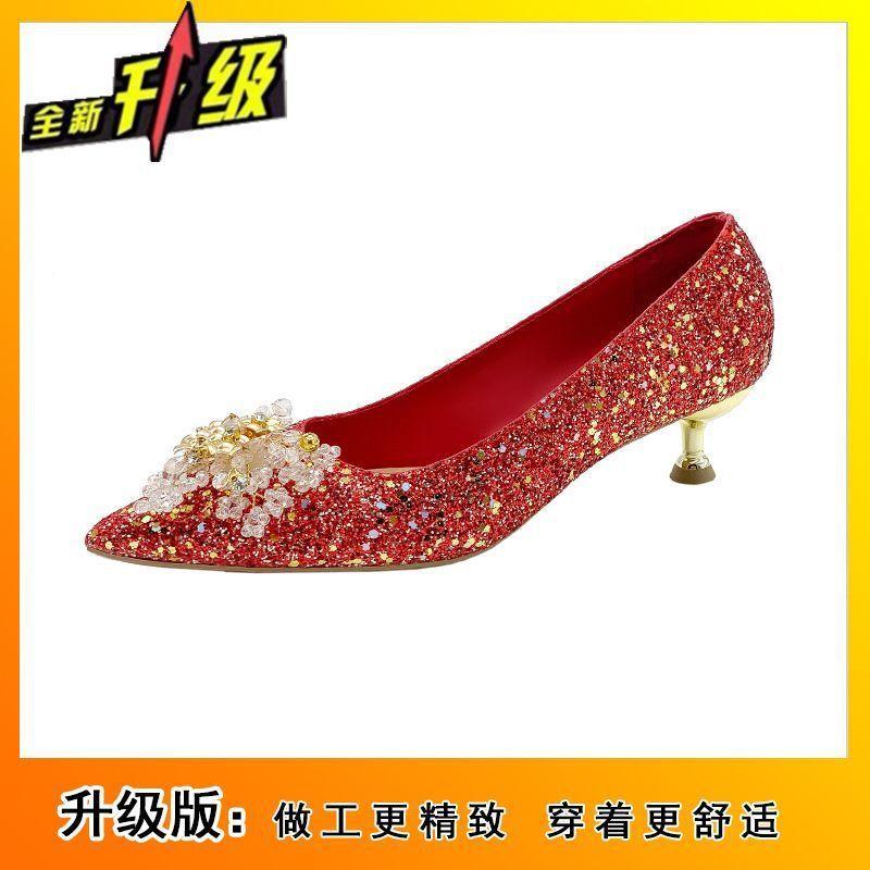 Fashion two-wear bride shoes women's spring and summer new models are not tired feet French pointed head shallow mouth high heels women's wedding