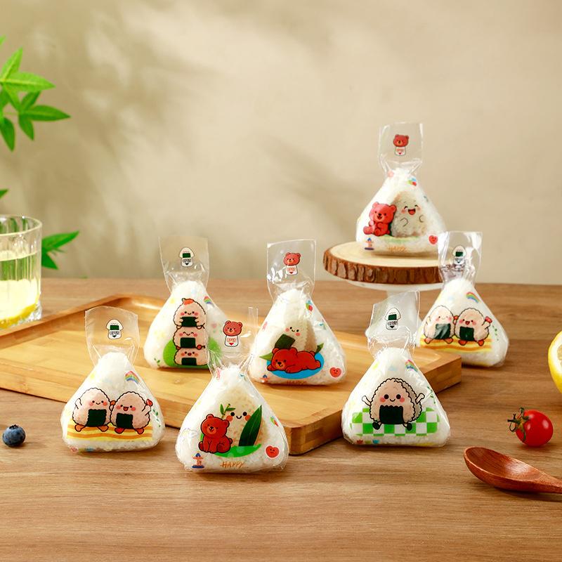 100Pcs Cute Cartoon Triangle Rice Ball Packing Bag Seaweed Sushi Mould Bag Sushi Bento Accessories Seaweed Rice Ball Sushi Bag