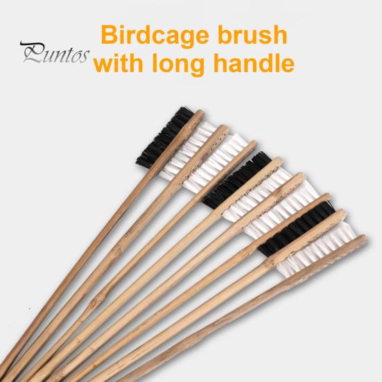 Long Handled Birdcage Brush Wooden Parrot Cage Cleaning Brush Pet Supplies Bird Equipment Cleaner for Myna Hamster Cage