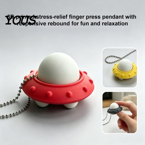 UFO Shaped Toy 3D Printed Decompression Toy, Creative Flying Saucer Fidget Pendant with Safe PLA Metal Bead Chain for Stress Relief, Anxiety