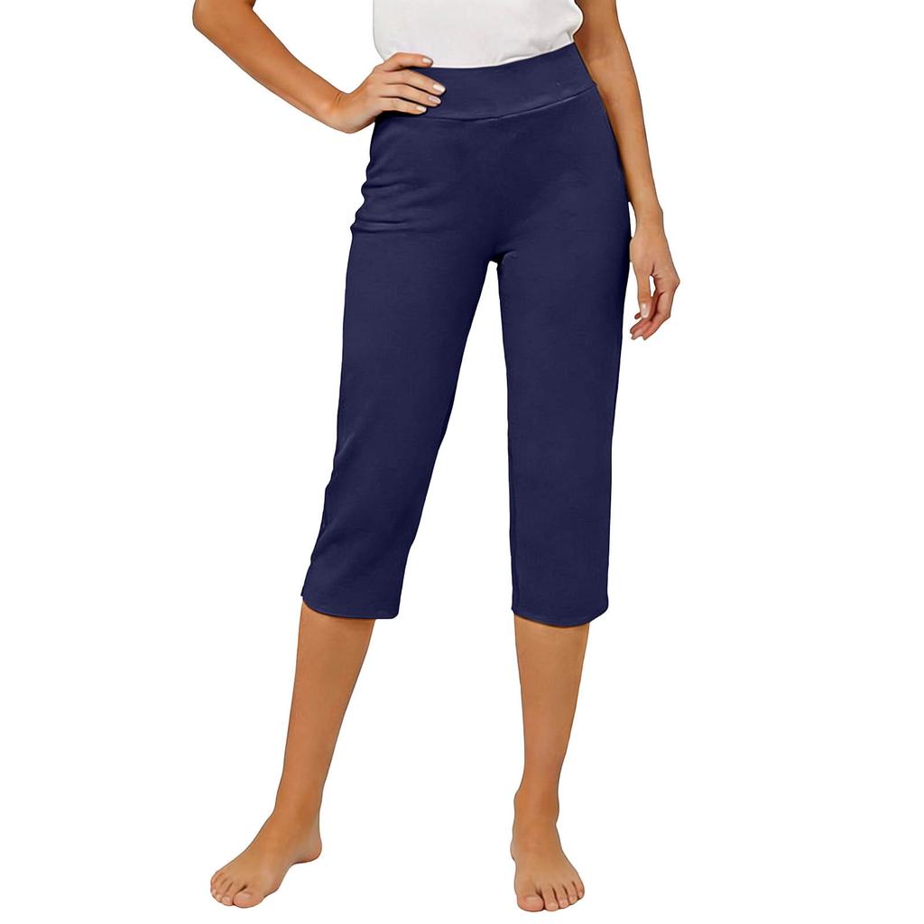 Women’s Stretch Capris High Waist Cropped Yoga Pants with Pockets Elastic Waistband Athletic Fitness Leggings for Workout Gym