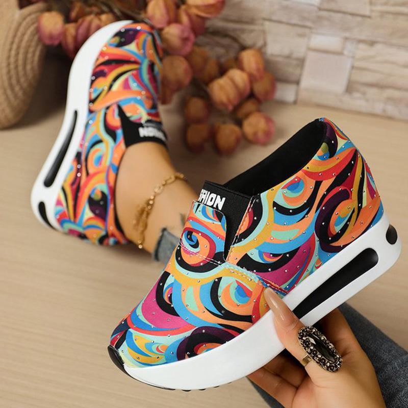 Fashion Fashion Mix Color Sneakers for Women 2025 Autumn Luxury Crystal Platform Vulcanize Shoes Woman Letter Print Slip On Shoes Mujer