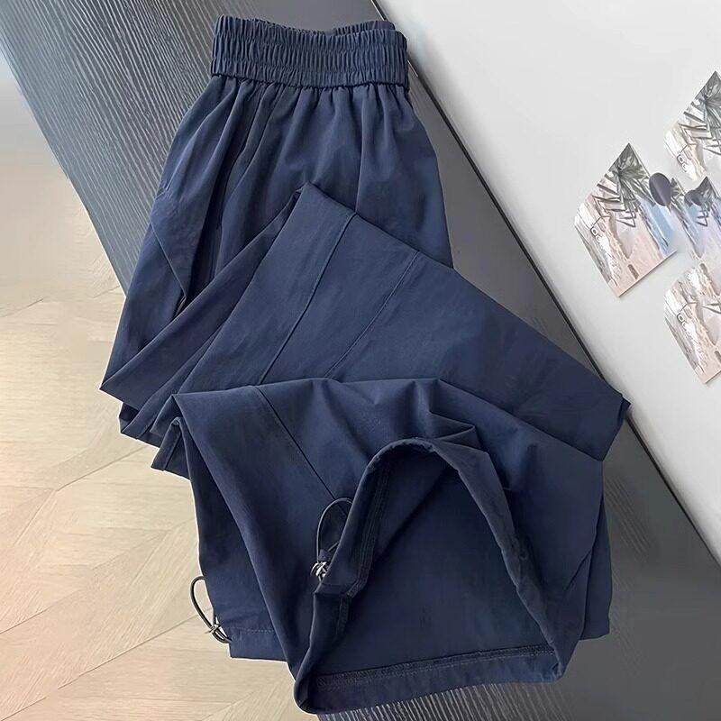 Navy Blue Overalls Women Summer Thin Plus size Fat Sister mm Pear Shapes Loose Slimming High Waist Wide Leg Pants Navy Blue, Regular Fit M
