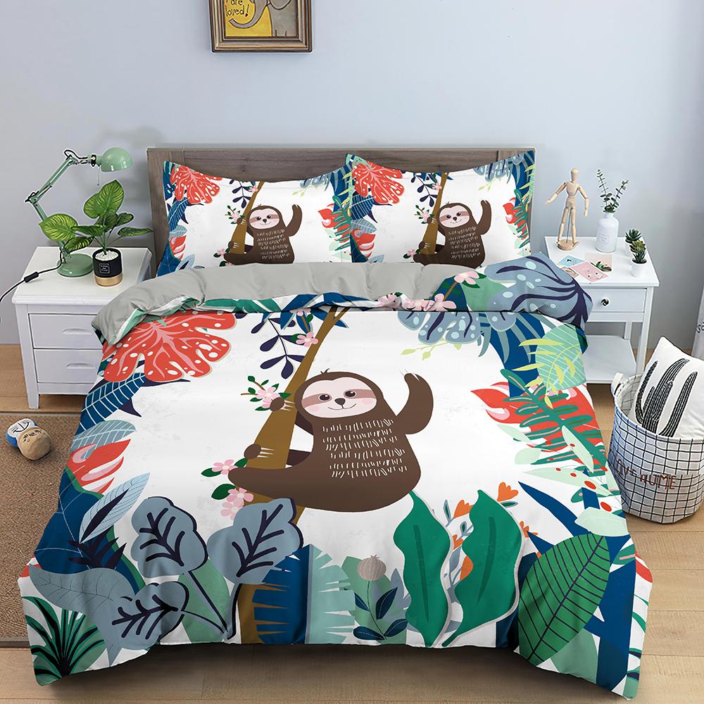 Tree Sloth Bedding Set Boys Girls Twin Queen Size Duvet Cover Pillowcase Bed Kids Adult Fashion Home Textileextile