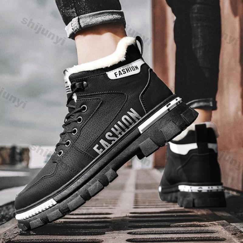 Fashion Men's Winter Outdoor Casual Boots Thick Bottom Lace-up Warm Cotton Shoes Men Work Fashion Wear Resistant Sports Non-slip Boots
