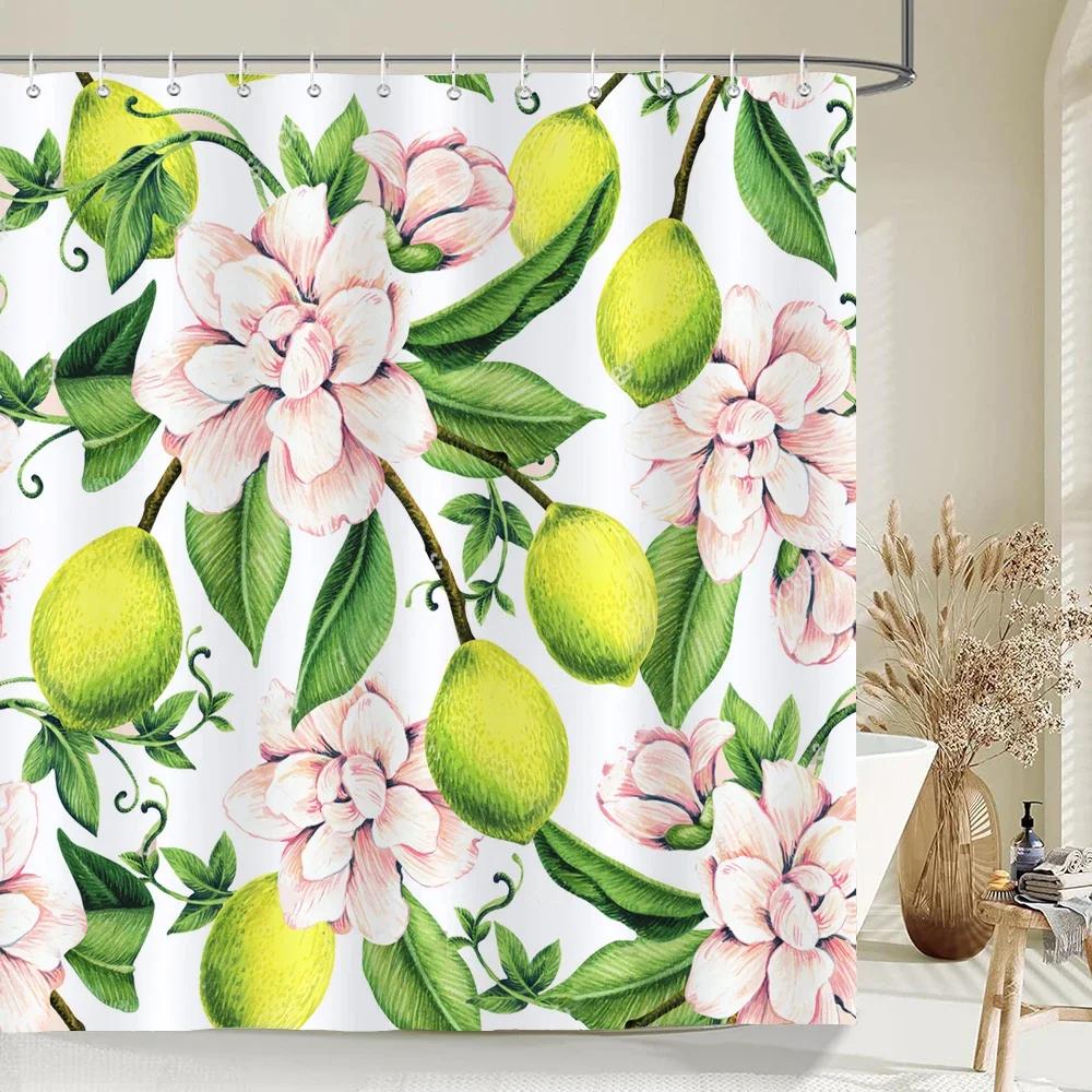 1 pc Fresh Lemon Fruit pattern Shower Curtains Bathroom Polyester Bath Curtains Printing Shower Curtain Decor With Hooks Curtain