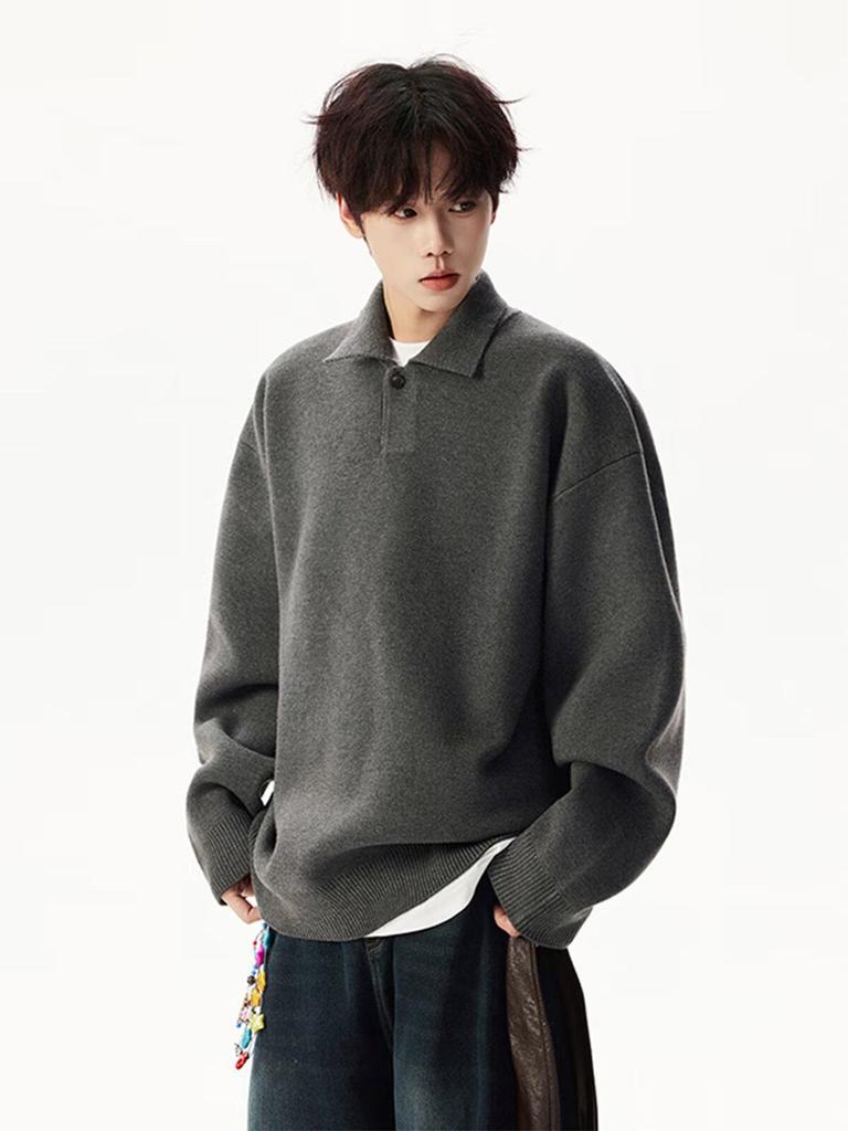 Vintage-Style Men's Autumn Polo Collar Knitwear: Loose, Casual, and Versatile