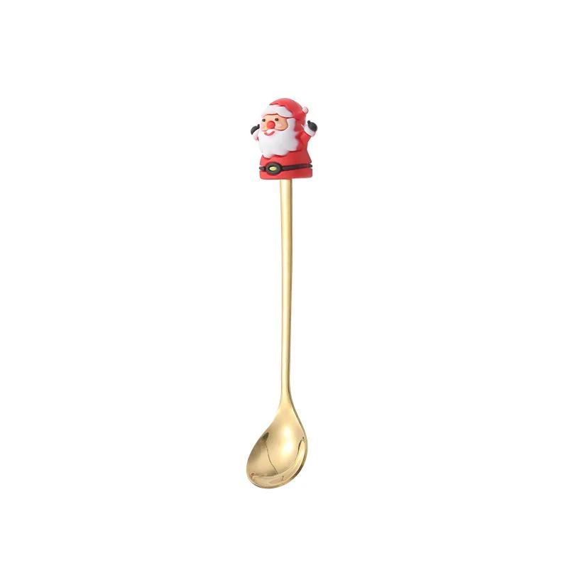 1/2/4/6 pièces ensembles cadeaux de poupée de dessin animé de Noël fantaisie vaisselle de Noël en acier inoxydable ensemble cuillère à café et fourchette avec boîte cadeau
