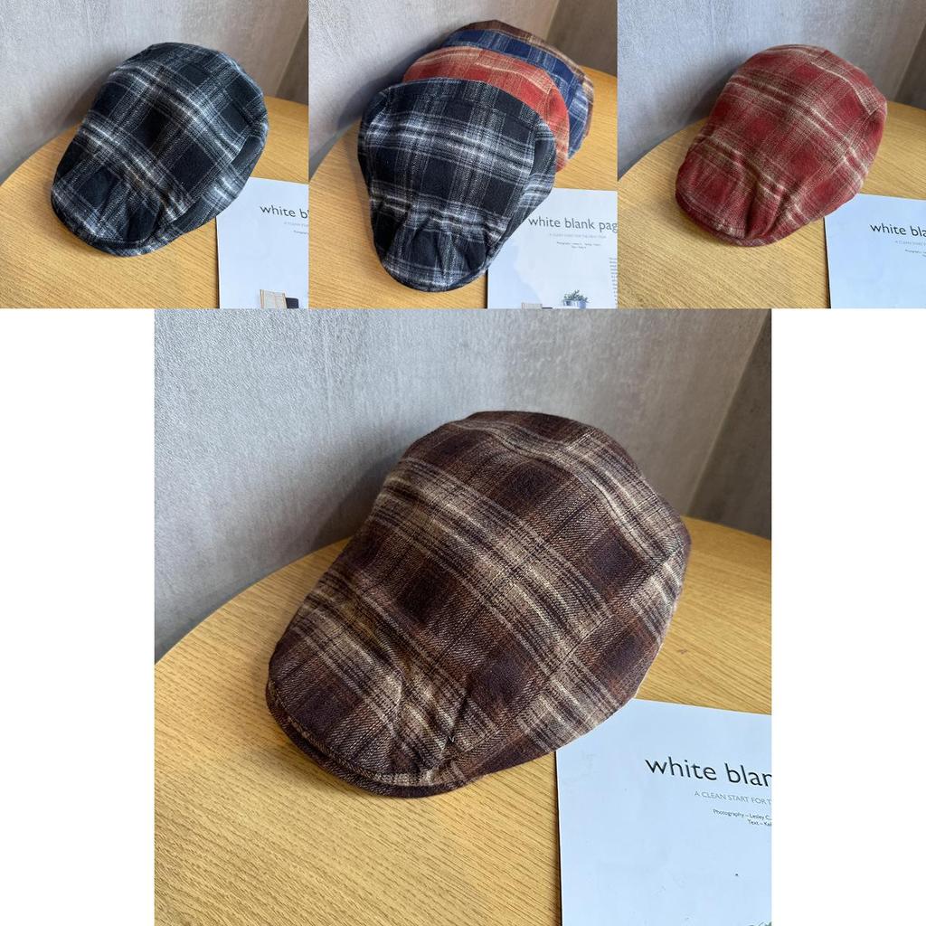 Retro Checkered Beret With Sunshade And Ventilation For Casual Outdoor Use