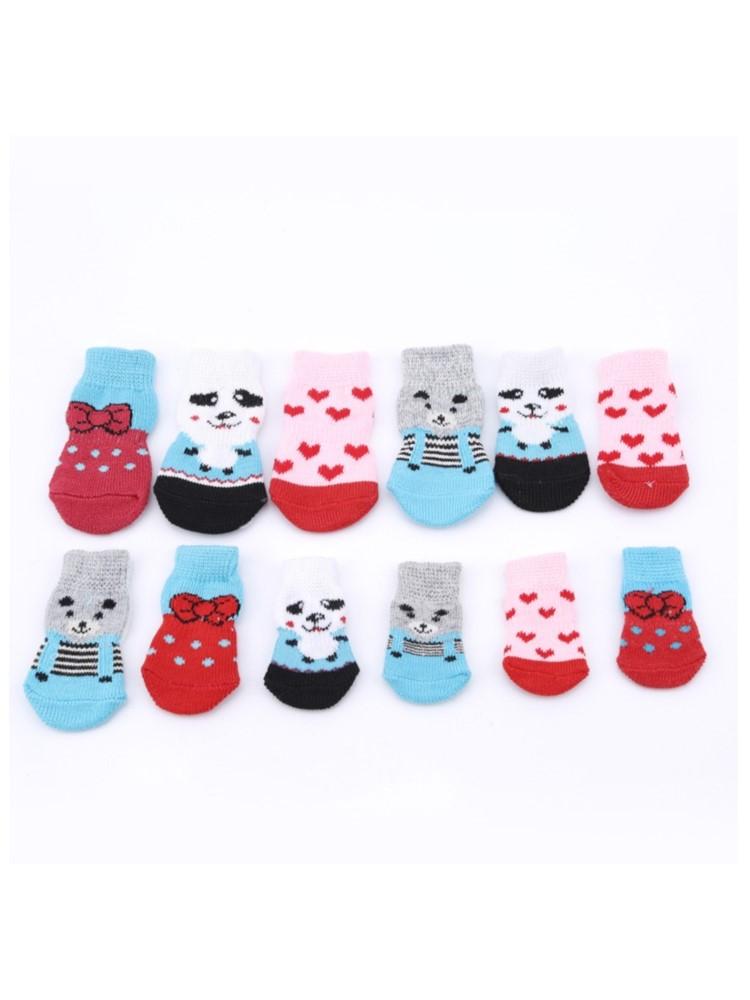 4PCS Warm Cozy Paw Protector Sock Set Cute Thick Knitted Anti Slip Socks for Small Dogs and Cats During Cold Seasons