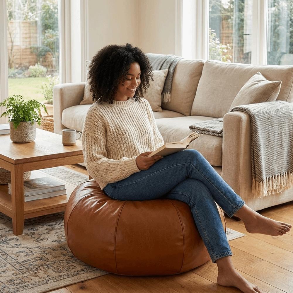 Round Footstool Cover Leather Seat Cushion Cover Versatile Pumpkin Pouf Cover Meditation Room