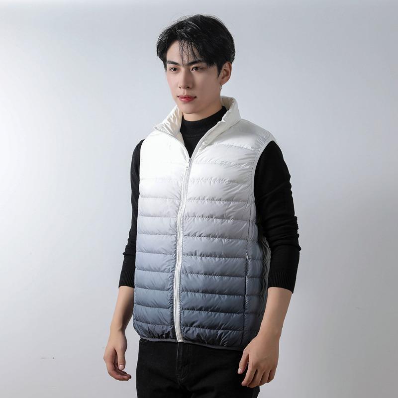 Men's 90 down men's stand-up collar vest white duck down light down jacket gradual change color coat