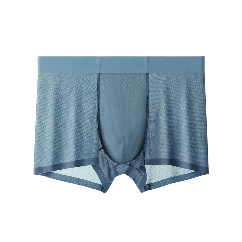 Men's Summer Ice Silk Seamless Antibacterial Mid-Waist Ultra-Thin Mesh Boxer Briefs