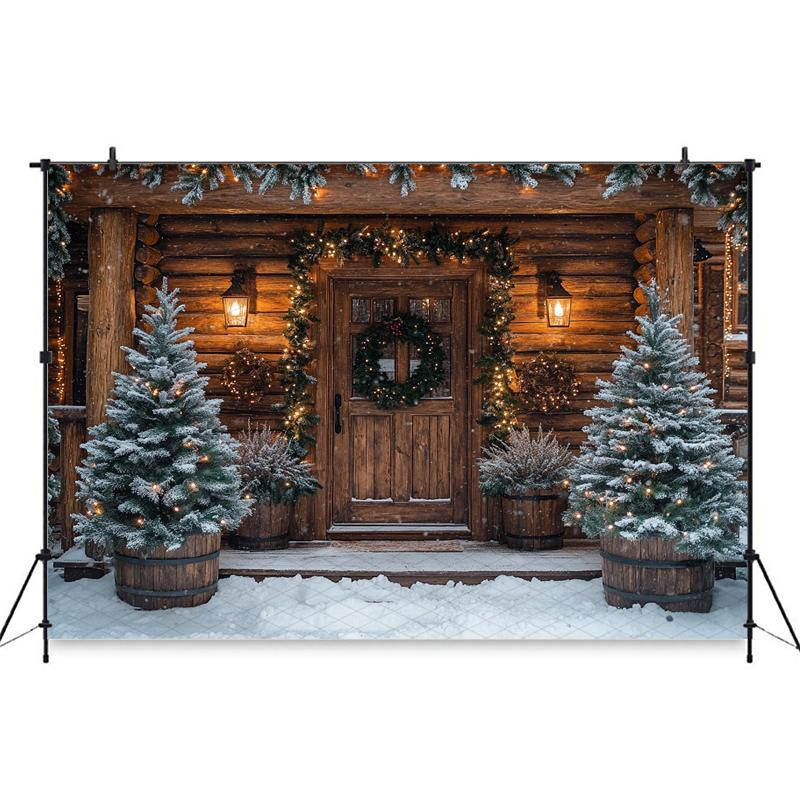 Mocsicka Christmas Photography Backgrounds Winter Snow Decoration Photo Backdrops Xmas Tree Wooden House Pattern Shootin181