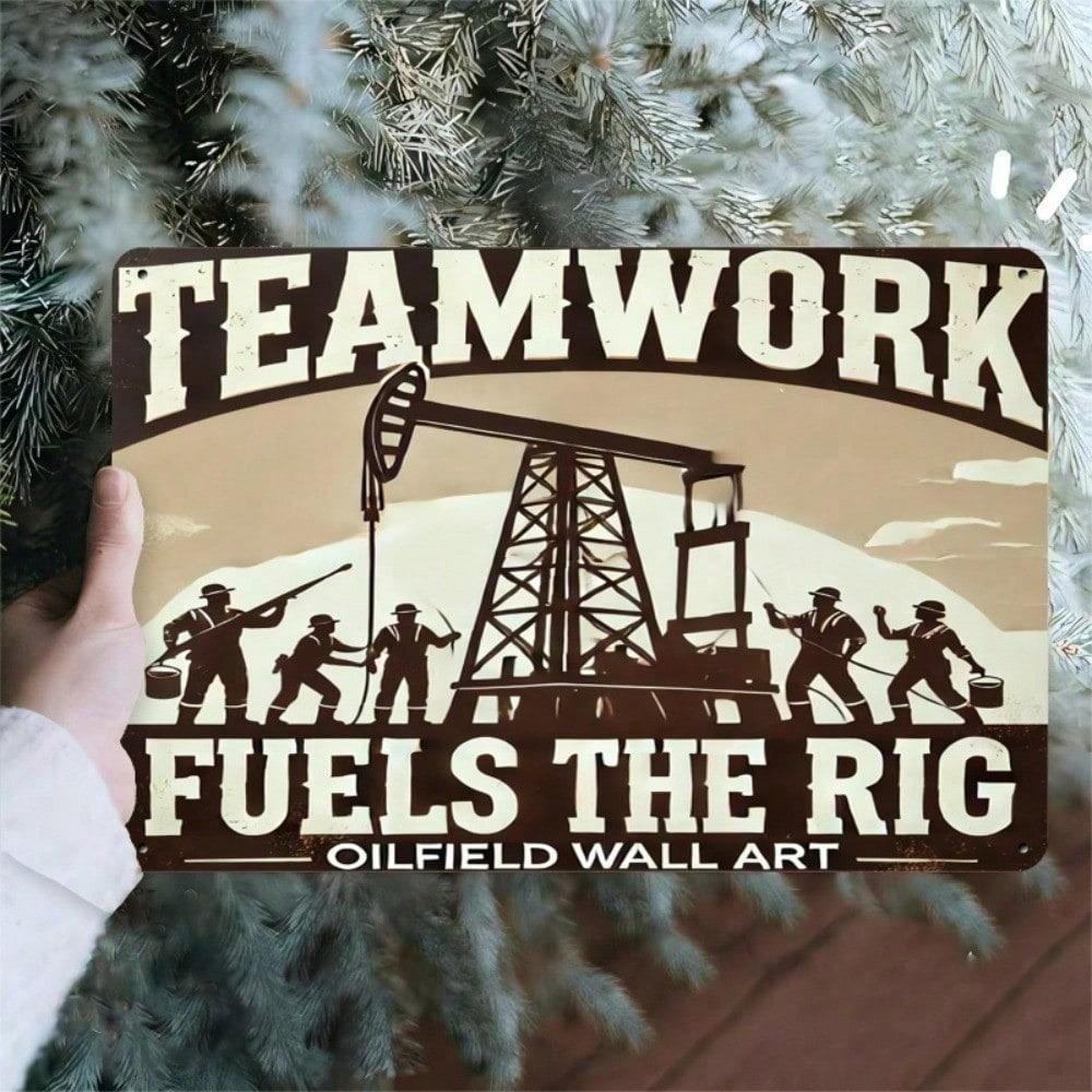 

SimMetal Oilfield Teamwork Metal Wall Art 12x8 Inch 2D Flat Office Workshop Decor 20x30cm