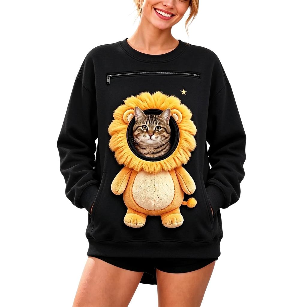 Felpa Unisex a Maniche Lunghe con Tasca per Cane, Pullover Caldo Casual Largo