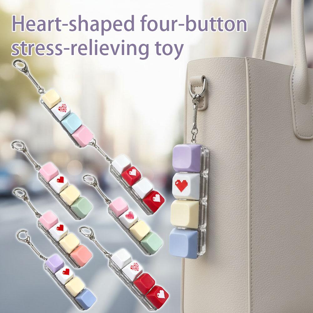 Relaxing 4 Keys Fidget Keychain Key Button Stress Relief Clicker Toy Pendant Keycap Pass The Time Finger Keyboard Cap for Adult